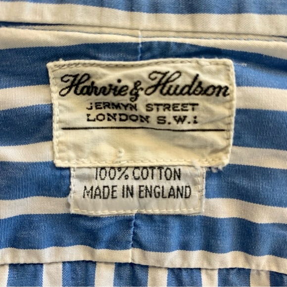 Vintage Harvie & Hudson Blue Striped Collared Shirt - Picture 7 of 7